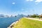 Panoramic morning view of the beach and Botafogo cove with its buildings, boats and mountains in Rio de Janeiro