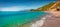 Panoramic morning view of Lukove beach with endless horizon. Adorable spring seascape of Adriatic sea.