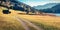 Panoramic morning view of Wagenbruchsee lake with Kaltwasserkar Spitze mountain range on background. Stunning autumn scene of Bava