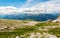 Panoramic mountain view of Italian Dolomites from Passo Groste.