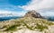 Panoramic mountain view of Italian Dolomites from Passo Groste.