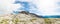 Panoramic mountain view of Italian Dolomites from Passo Groste.