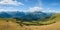 Panoramic mountainous idyllic view. High-resolution panorama composed of three frames