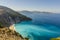 Panoramic nuances of turquoise on the beach of Myrtos kefalonia
