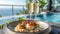 Panoramic Ocean View Rooftop Restaurant with Seared Scallops, Truffle Risotto, and Champagne