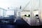 Panoramic office interior, wood toned