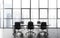 Panoramic office meeting room interior with gray chairs