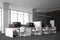 Panoramic open space office, gray walls side view