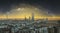 Panoramic Osaka city at dawn with starry sky