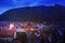 Panoramic over Brasov, in Transylvania, Romania on a snowy winter evening