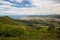 Panoramic overhanging view on wonderful biscay bay in blue sky with mountain la rhune