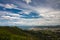 Panoramic overhanging view on wonderful biscay bay in blue sky with mountain la rhune