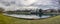 Panoramic overview of Vancouver from Granville Island on cloudy day