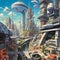 A panoramic painting of a futuristic city AI generative
