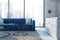 Panoramic penthouse living room inteiror blue