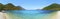 Panoramic photo of a beach in Ithaca