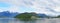 Panoramic photo of coastal town of Puerto Chacabuco in northern Patagonia, Chile. Two photo stitch.