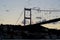 Panoramic photo of the Istanbul Bosphorus. The landscape of Istanbul is a beautiful sunset with clouds. Silhouette