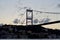 Panoramic photo of the Istanbul Bosphorus. The landscape of Istanbul is a beautiful sunset with clouds. Silhouette