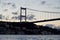 Panoramic photo of the Istanbul Bosphorus. The landscape of Istanbul is a beautiful sunset with clouds. Silhouette