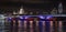 Panoramic photo of the London skyline at night, showing The River Thames, Blackfriars Bridge and St Paul`s Cathedral