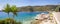 Panoramic photo of Poros bay and Mikros Gialos beach on Lefkada island, Greece