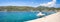 Panoramic photo of Poros bay and Mikros Gialos beach on Lefkada island, Greece