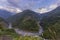 Panoramic picture over typical rough landscape of the Taiwanese mountain area in summer