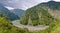 Panoramic picture over typical rough landscape of the Taiwanese mountain area in summer