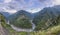 Panoramic picture over typical rough landscape of the Taiwanese mountain area in summer