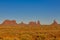 Panoramic pictures of rock formations in the evening sun in the Monument Valley National Park in winter