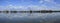 Panoramic reflection landscape of houses by the water