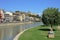 Panoramic of the river Segre as it passes through the city of Balguer in the province of Lerida Catalonia, Spain