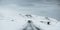 Panoramic, on the road at winter, in the snow storm