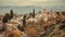 Panoramic scene with tile roofs of old houses and towers of Granada. Landscape of historical town of Andalusia, Spain