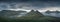 Panoramic scenery above the town of Klaksvik on Bordoy island in sunset, Faroe Islands