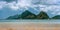 Panoramic scenery from Corong Corong Beach, El Nido, Palawan, Philippines. Landscape of mountain coastline, bay and