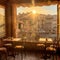A panoramic scenery of a late afternoon in a authentic italy coffee shop AI Generative