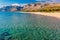 Panoramic sea beach landscape near Gaeta, Lazio, Italy. Nice sand beach and clear blue water. Famous tourist destination in