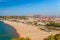 Panoramic sea landscape with Gaeta, Lazio, Italy. Scenic historical town with old buildings, ancient churches, nice sand beach and