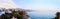 Panoramic seascape of Nerja Beach on Costa del Sol, Andalusia, Spain