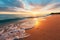 Panoramic seascape Orange and golden sunset over tranquil tropical beach