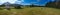 Panoramic shooting on the Puy-de-Dome. Foreground and bales of hay