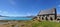 Panoramic shot of the Church of the Good Shepherd in New Zealand on a sunny day