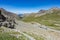 Panoramic shot of Col Agnel mountain pass between France and Italy with tourist cars