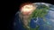 Panoramic shot of Earth Armageddon. Asteroid collision with planet. 3D realistic animation of universe