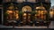 Panoramic shot of the facade of a charming cozy family restaurant in an abstract European city