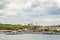 Panoramic shot of the old town Istanbul; The Hagia Sophia Ayasofya Mosque Eminonu, ferries and boats on the Golden Horn,