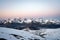 Panoramic shot from Ryten overlooking the snowy peaks in ramberg/lofoten/norway.