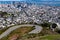 Panoramic shot of San Francisco Business District from Twin Peaks, California USA, March 30 2020